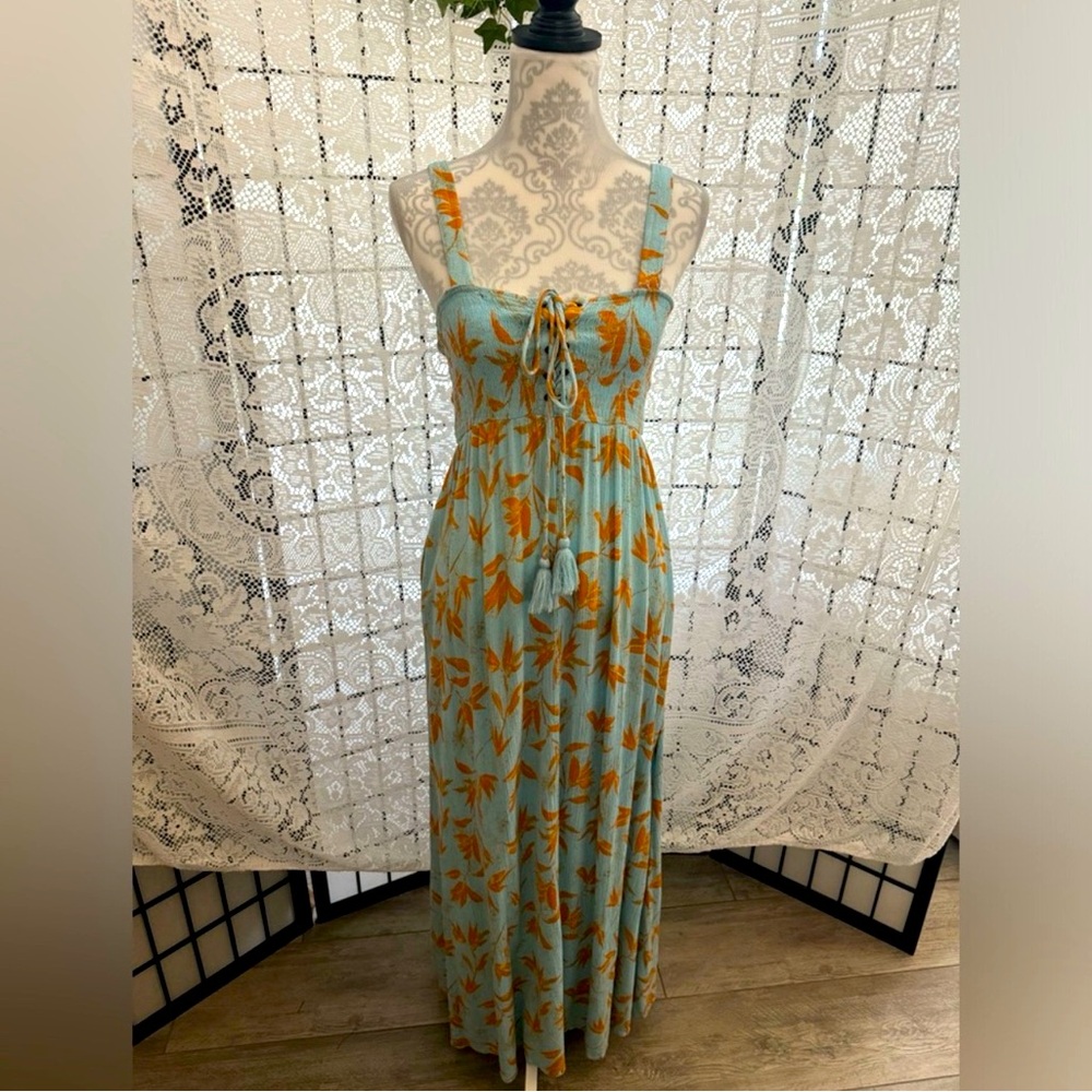Vintage Forever 21 Spaghetti Strap Smocked Maxi Dress Light Blue Size Small GUC - Picture 8 of 9